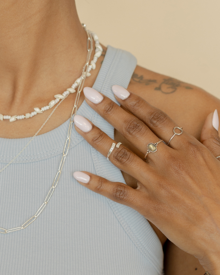 Anillo Labradorita y Pelotitas de Plata