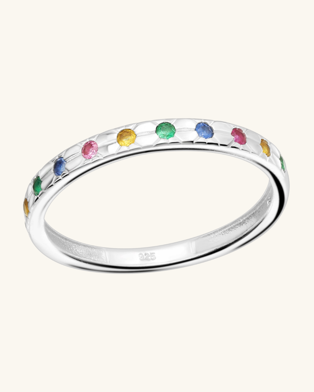 Anillo de Plata Grabada con Circones de Colores - Zazü