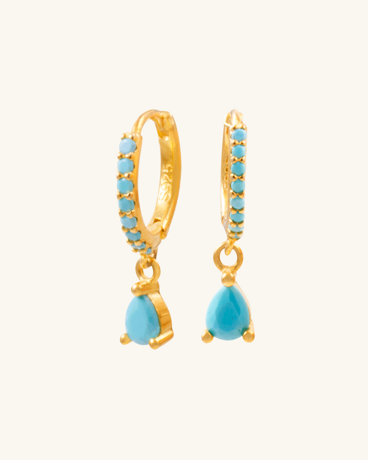 Argollas con Circones Turquesa Bañadas en Oro