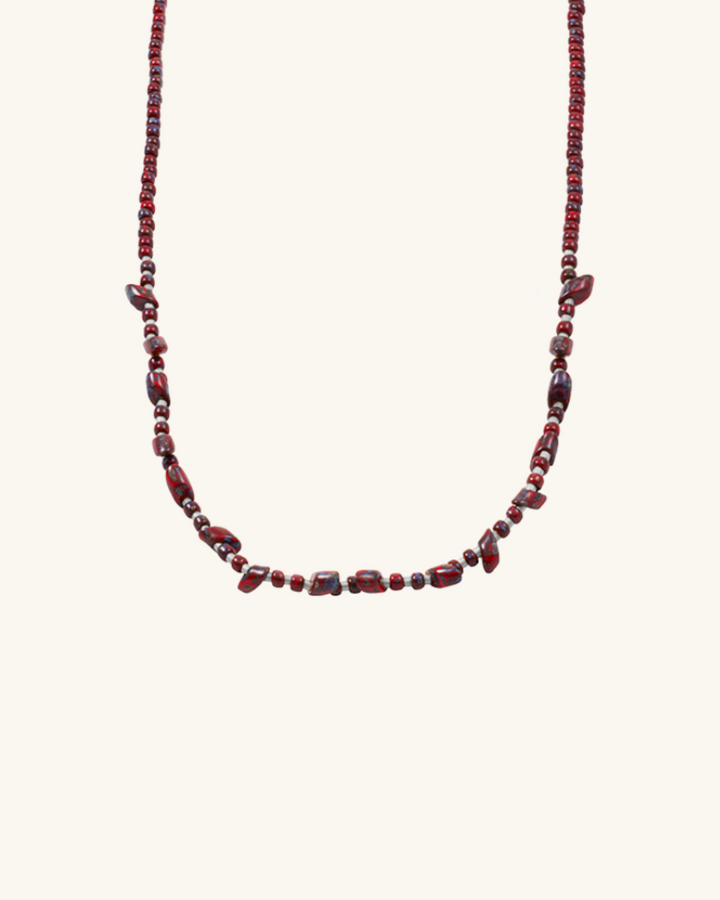 Collar Irregular Rojo Picasso y Plateado