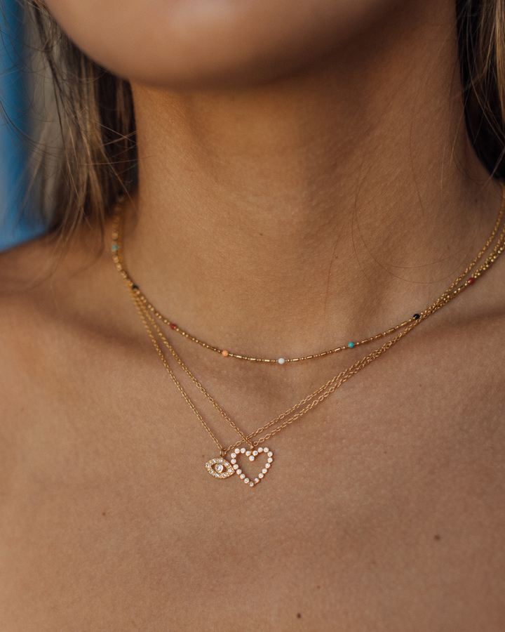 Collar Corazón Abierto con Circones Bañado en Oro