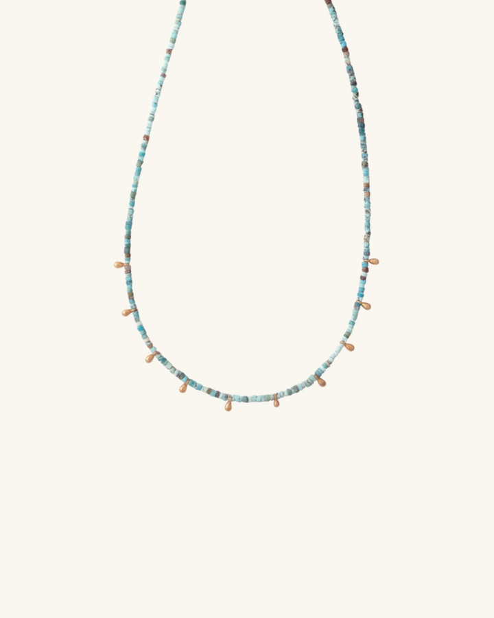 Collar de Turquesa Verde con Pelotitas Doradas - Zazü