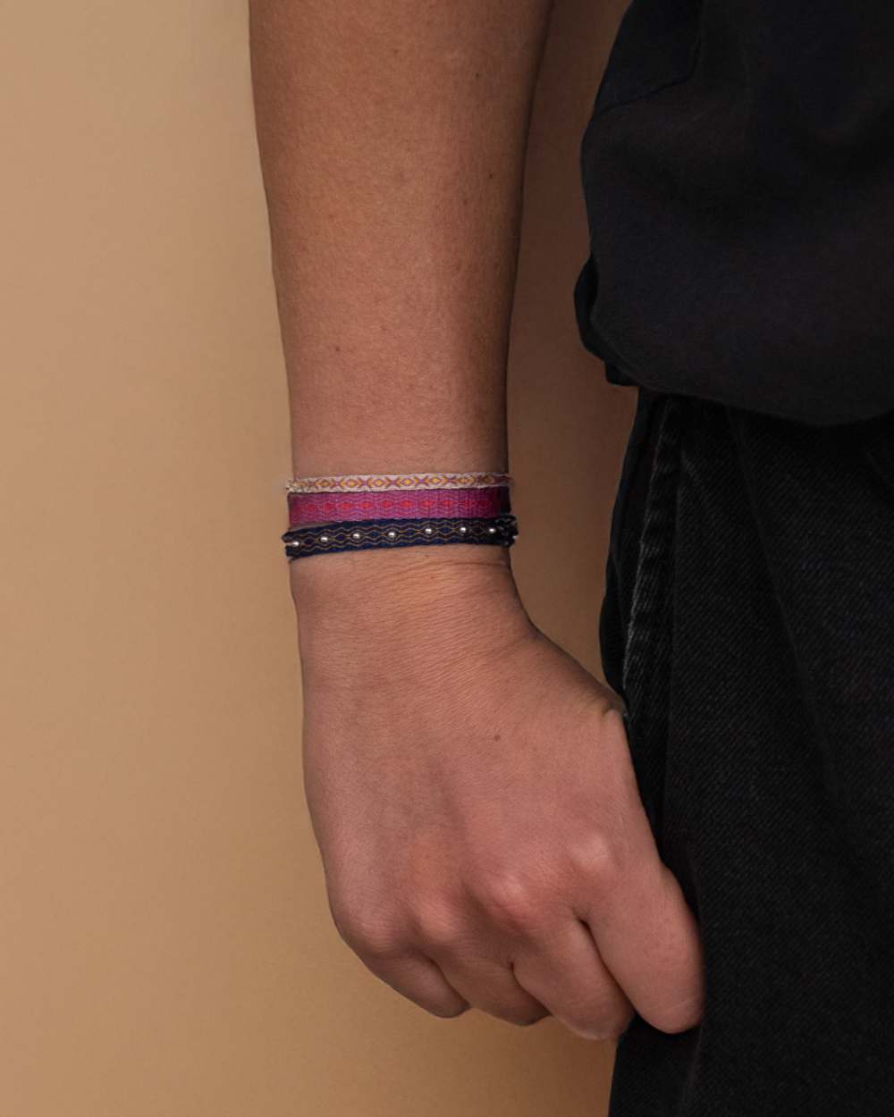 Pack Pulseras Telar Azul con Mostacillas de Plata, Beige y Lila
