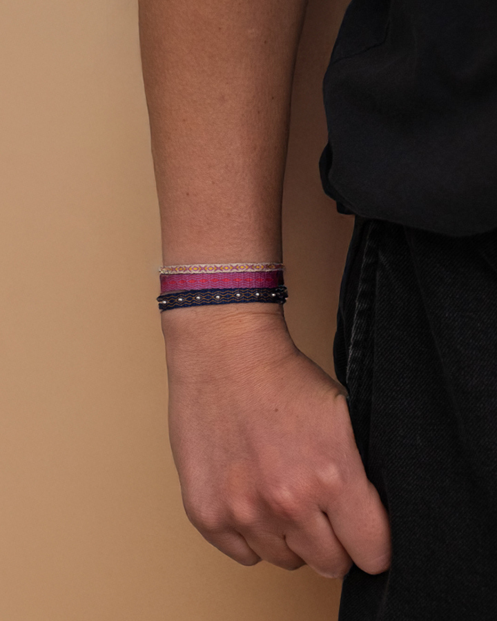 Pack Pulseras Telar Azul con Mostacillas de Plata, Beige y Lila