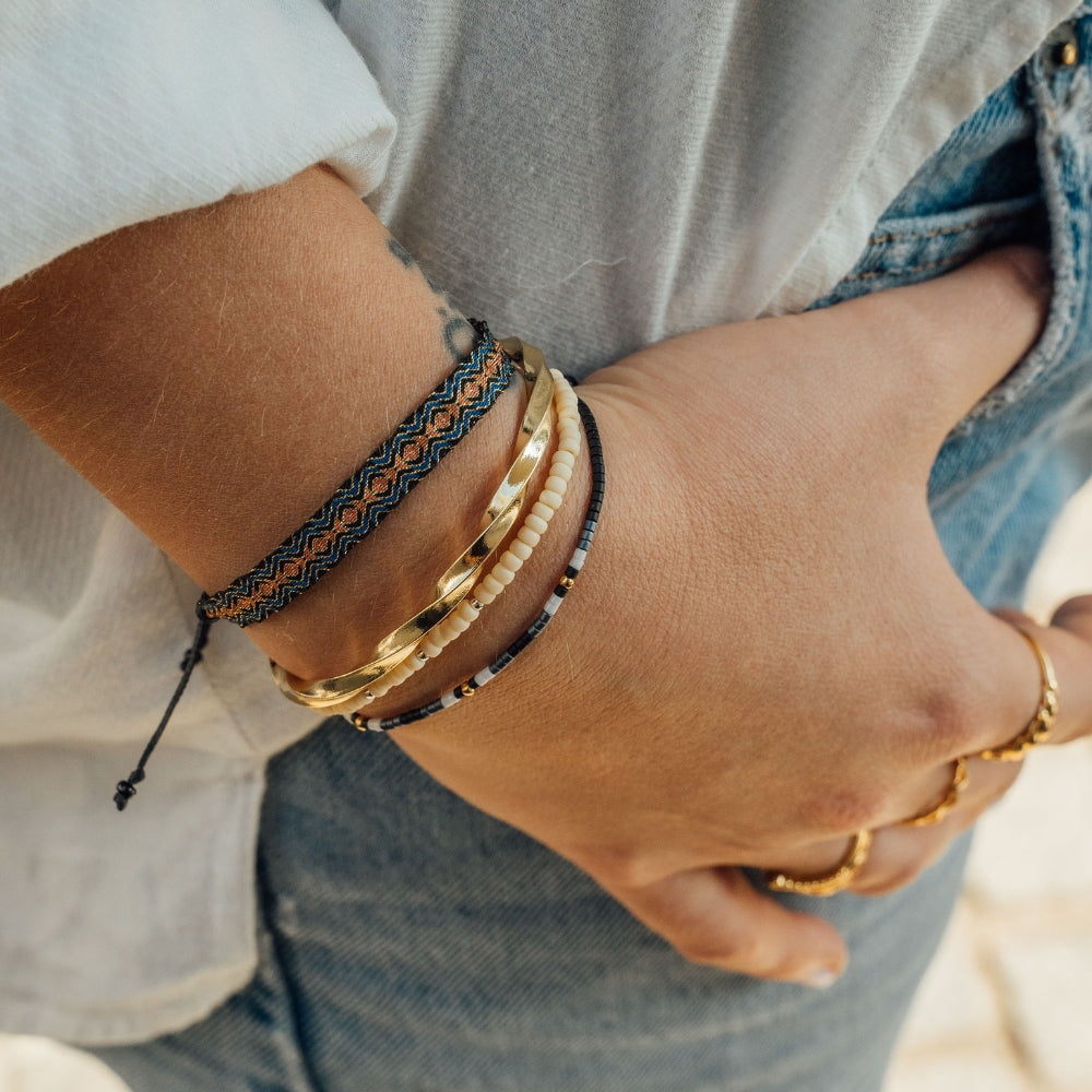 Pulsera Candy Crema con Mostacillas de Plata