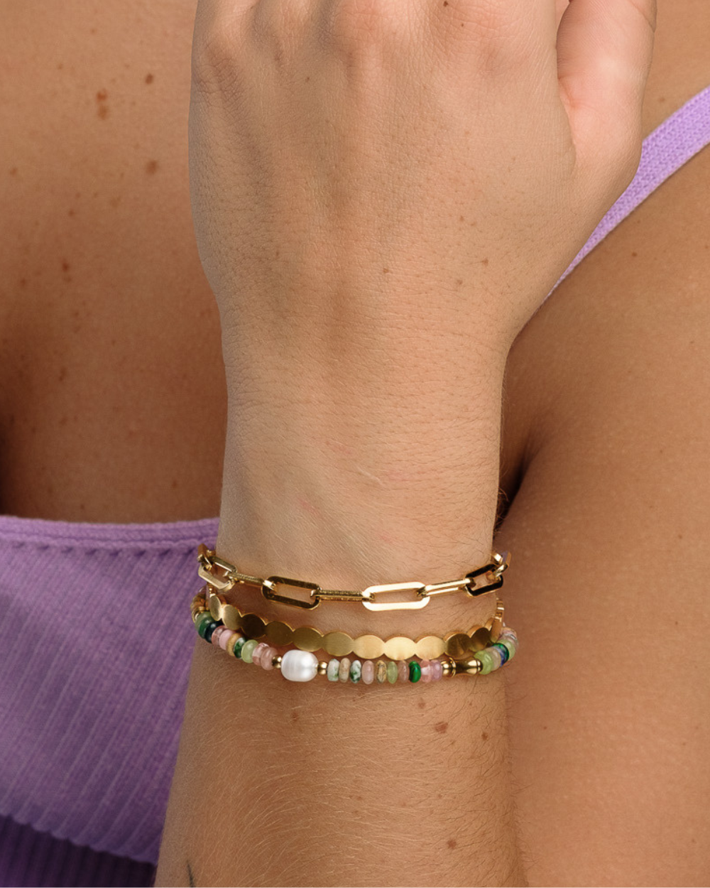 Pulsera Eslabones Largos de Acero Bañado en Oro