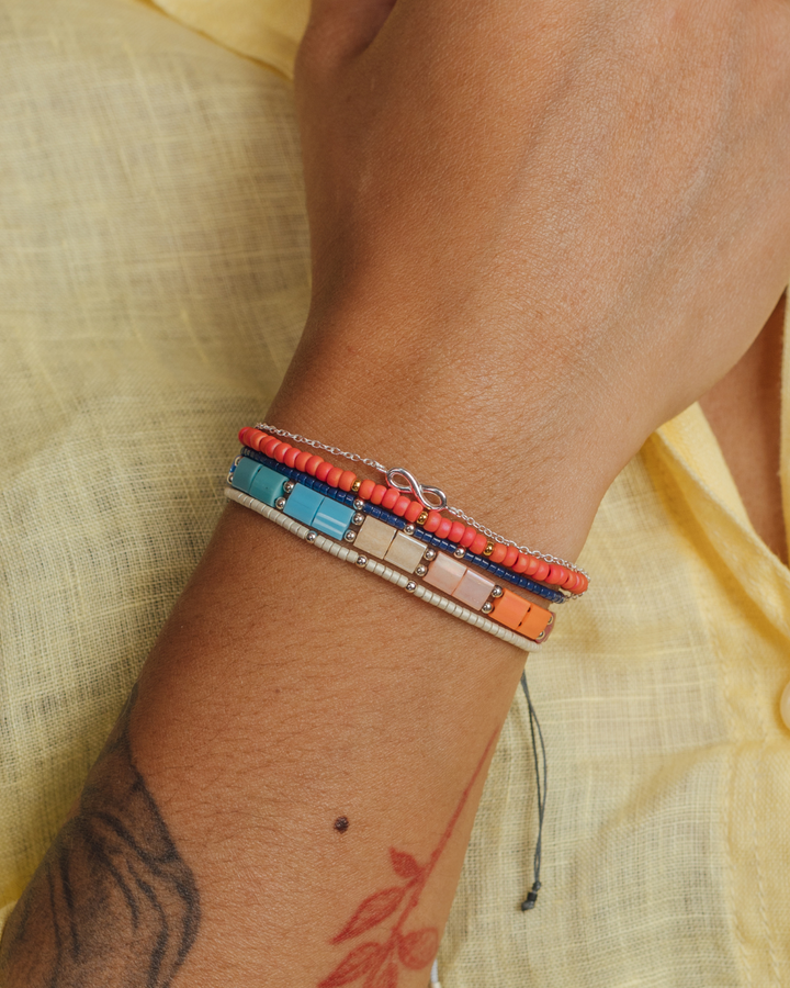 Pulsera Marfil con mostacillas de plata