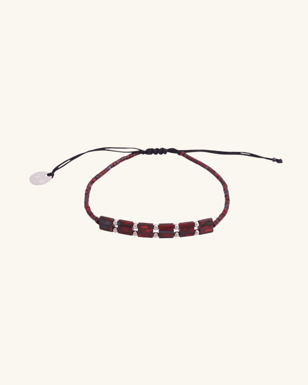 Pulsera Placa Fita Roja Picasso con Mostacillas de Plata