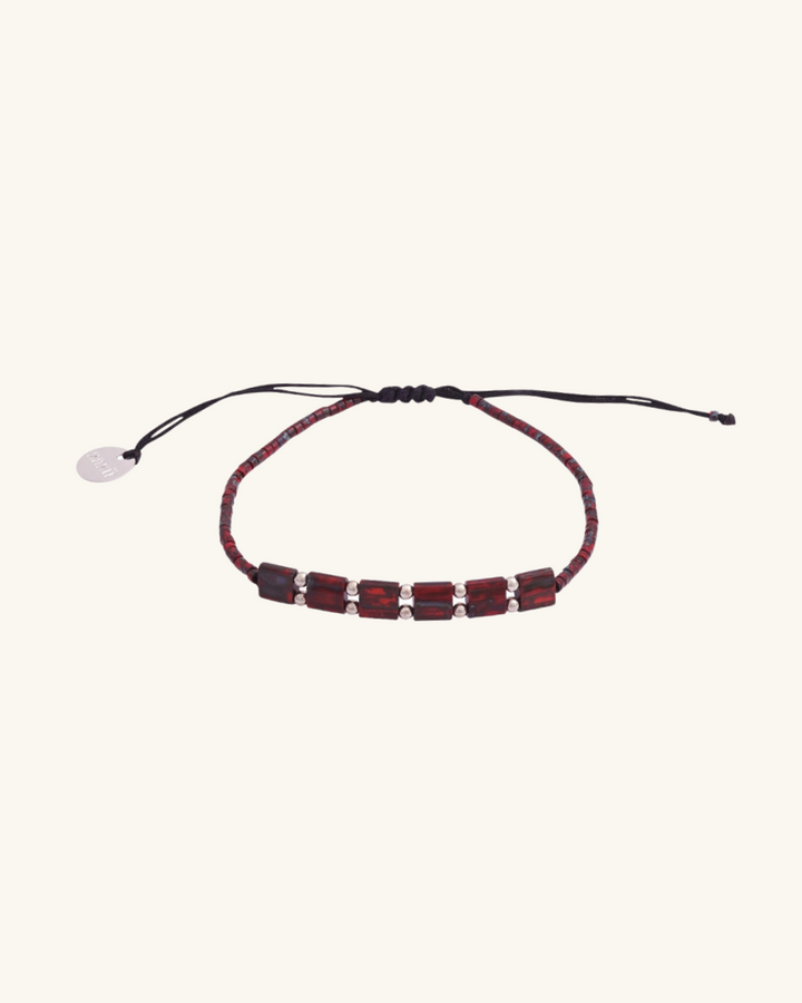 Pulsera Placa Fita Roja Picasso con Mostacillas de Plata