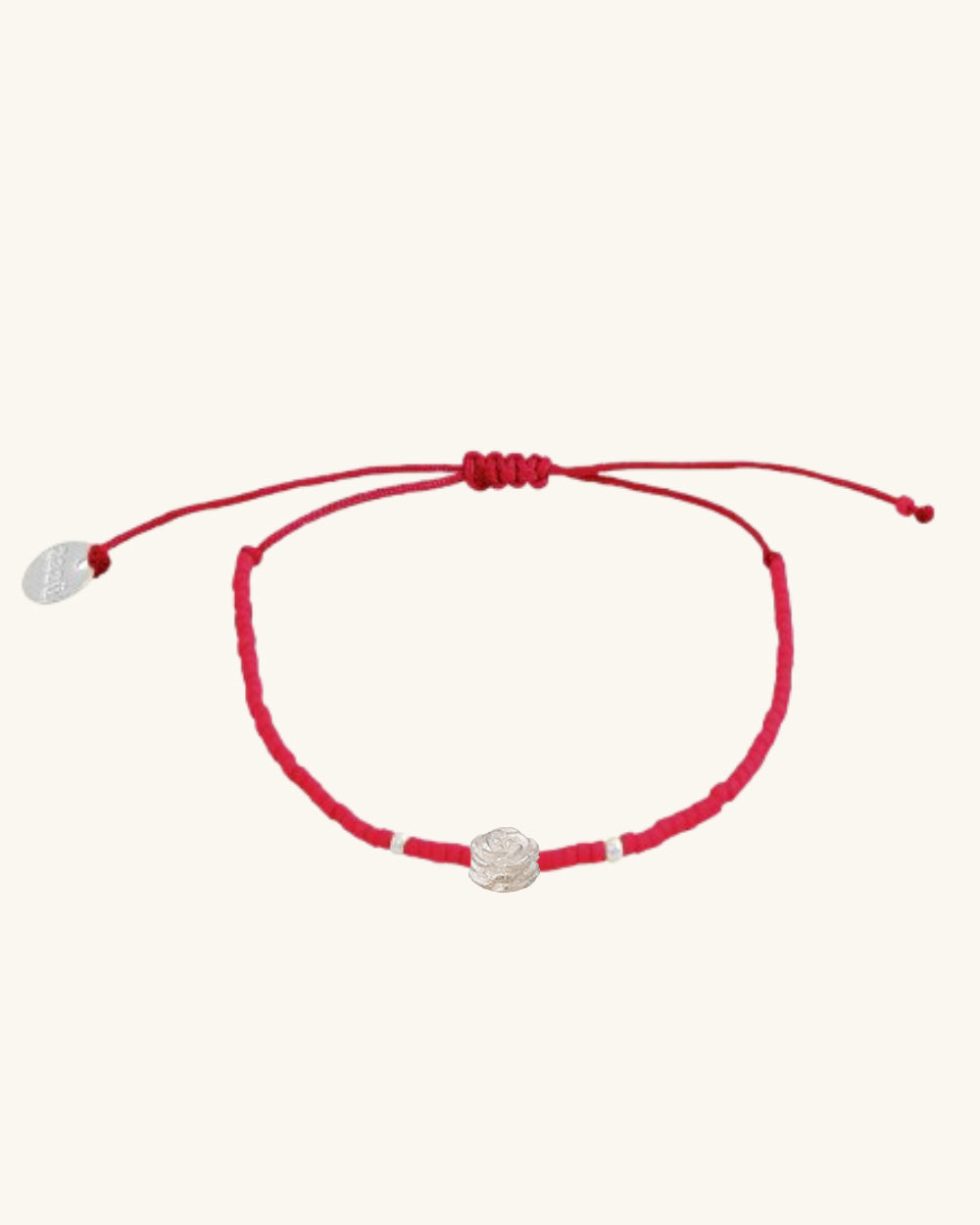 Pulsera Roja con Rosa y Mostacillas de Plata