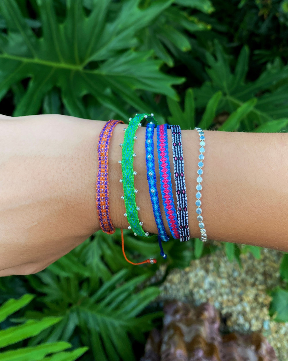 Pulsera Telar Ancha Naranja y Morado