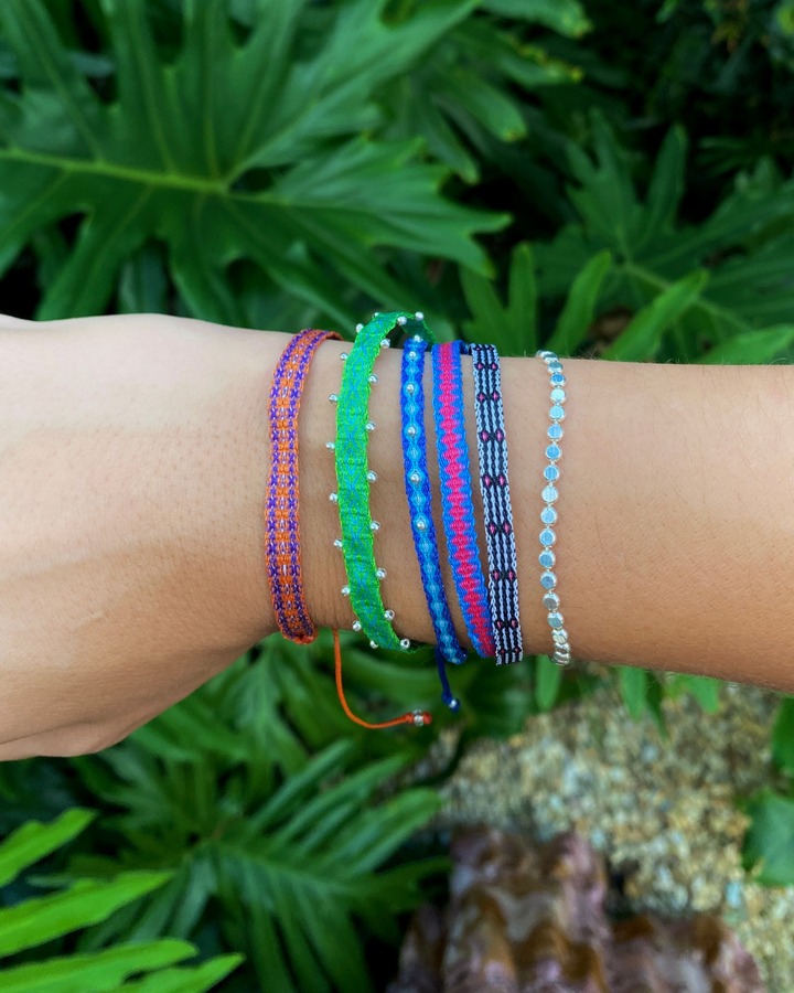 Pulsera Telar Ancha Naranja y Morado