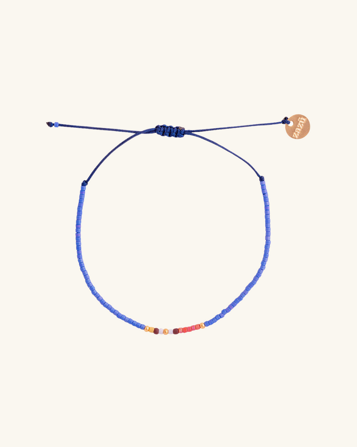 Pulsera Umi Azul con Mostacillas Bañadas en Oro