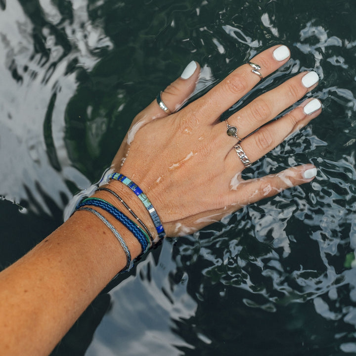 Pulsera Fita Azul y Turquesa y Plateado