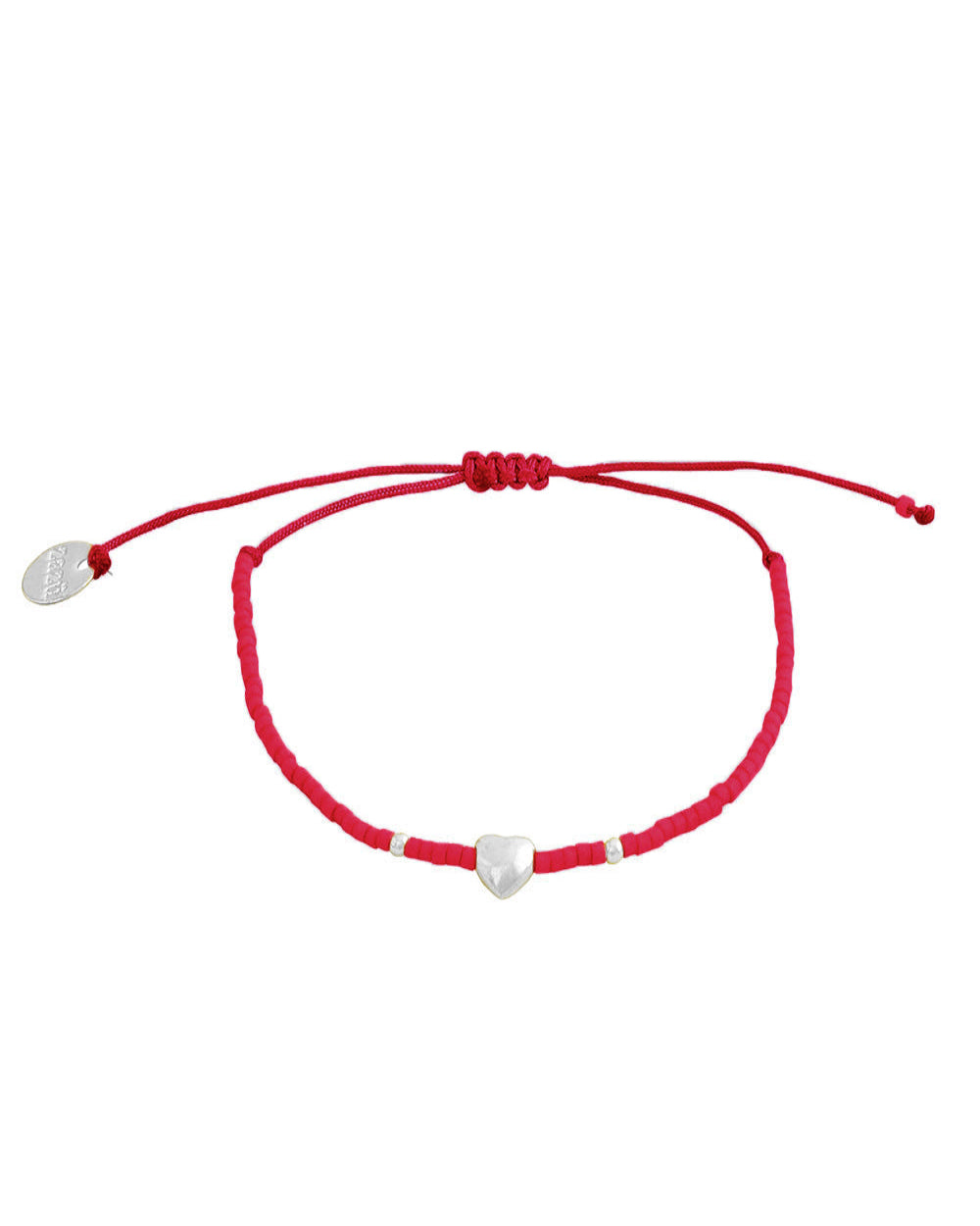Pulsera Roja Corazón y Mostacillas de Plata