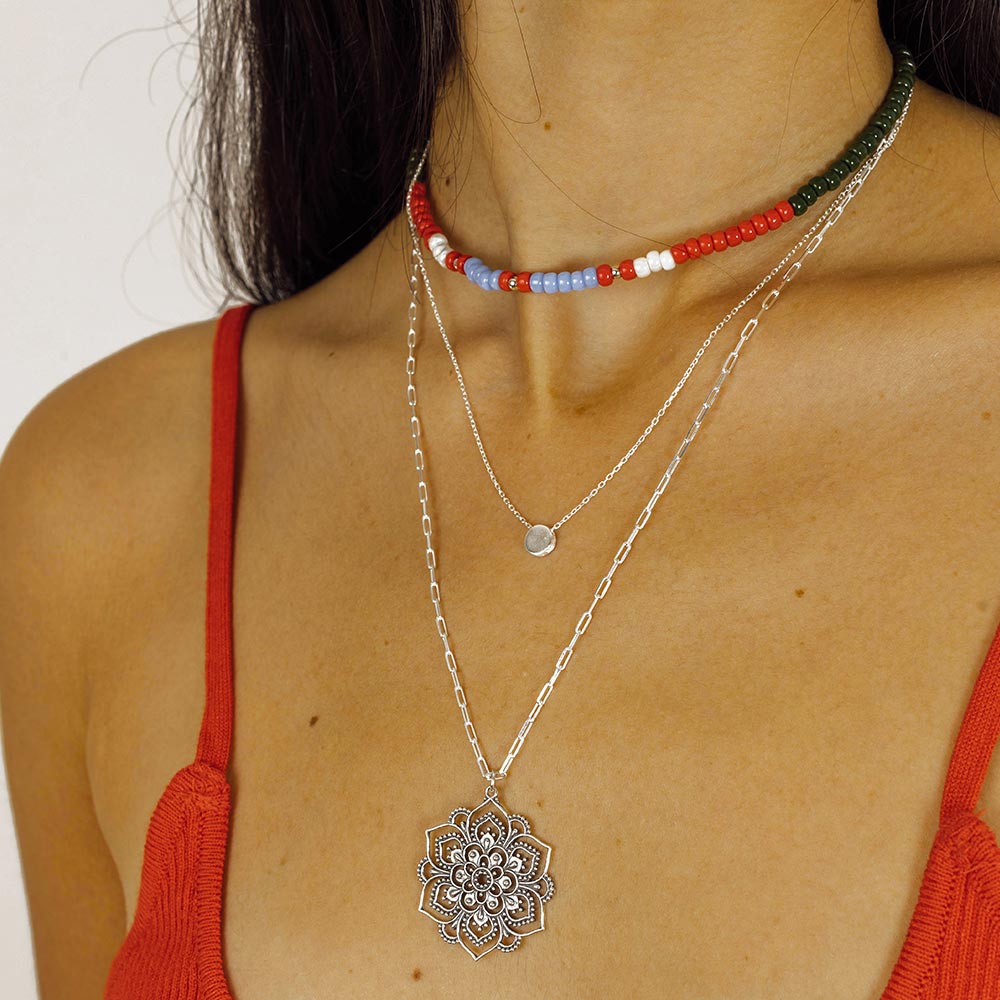 Collar Kira Verde con Mostacillas de Plata - Zazü