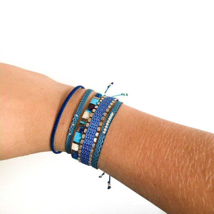 Pulsera Fita Azul y Turquesa y Plateado
