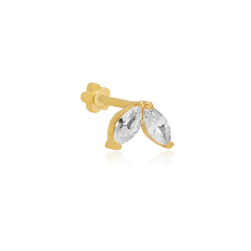 Piercing Circón Hoja de Plata Bañada en Oro