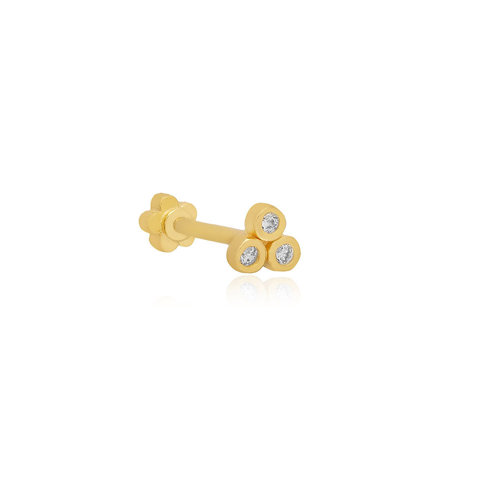 Piercing Triple Circón de Plata Bañado en Oro
