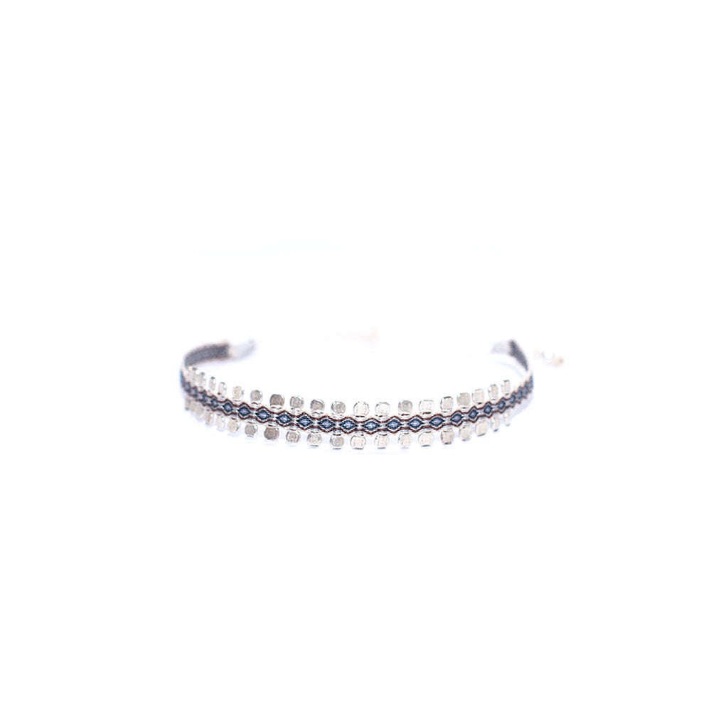 Pulsera Telar Fina Gris y Tierra con Cierre de Plata