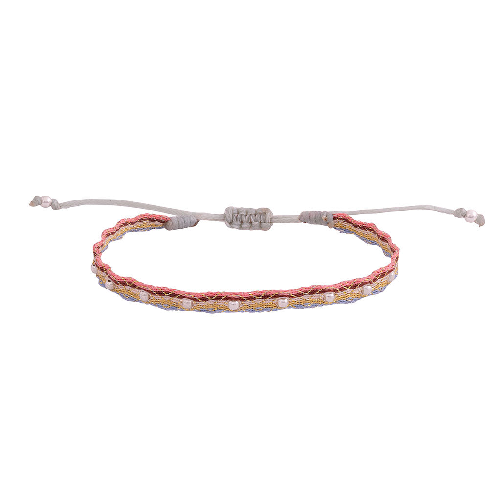 Pulsera Telar Fina Pastel con Mostacillas de Plata