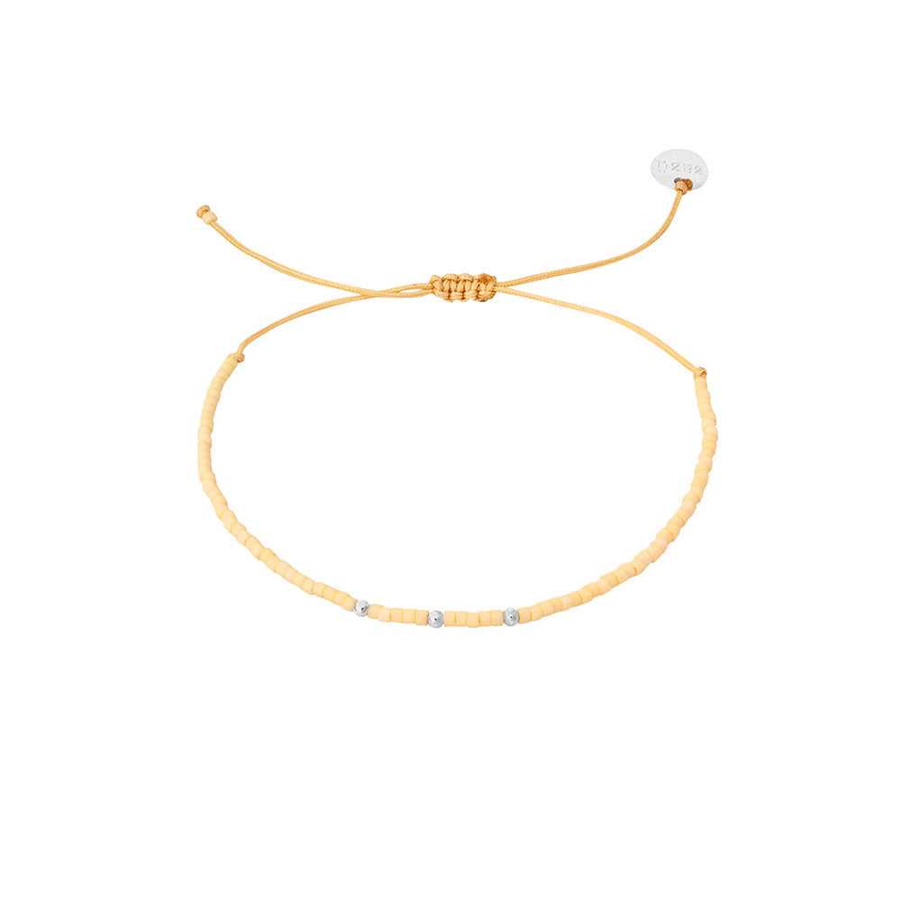 Pulsera Amarilla Pastel con Mostacillas de Plata