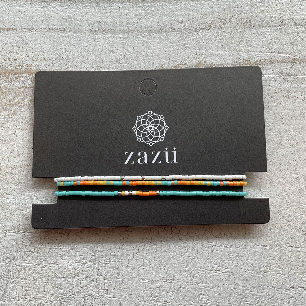Pack Pulseras Blanca, Turquesa y Naranjo con Mostacillas de Plata - Zazü