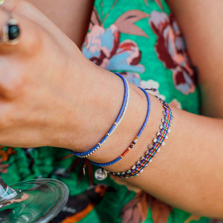 Pulsera Azul Tornasol con Mostacillas de Plata