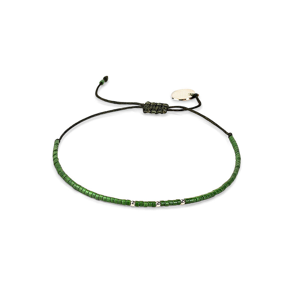 Pulsera verde con mostacillas de plata