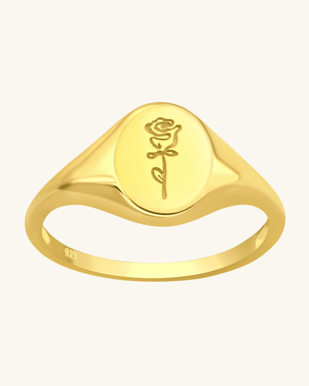 Anillo Sello Rosa Bañado en Oro - Zazü