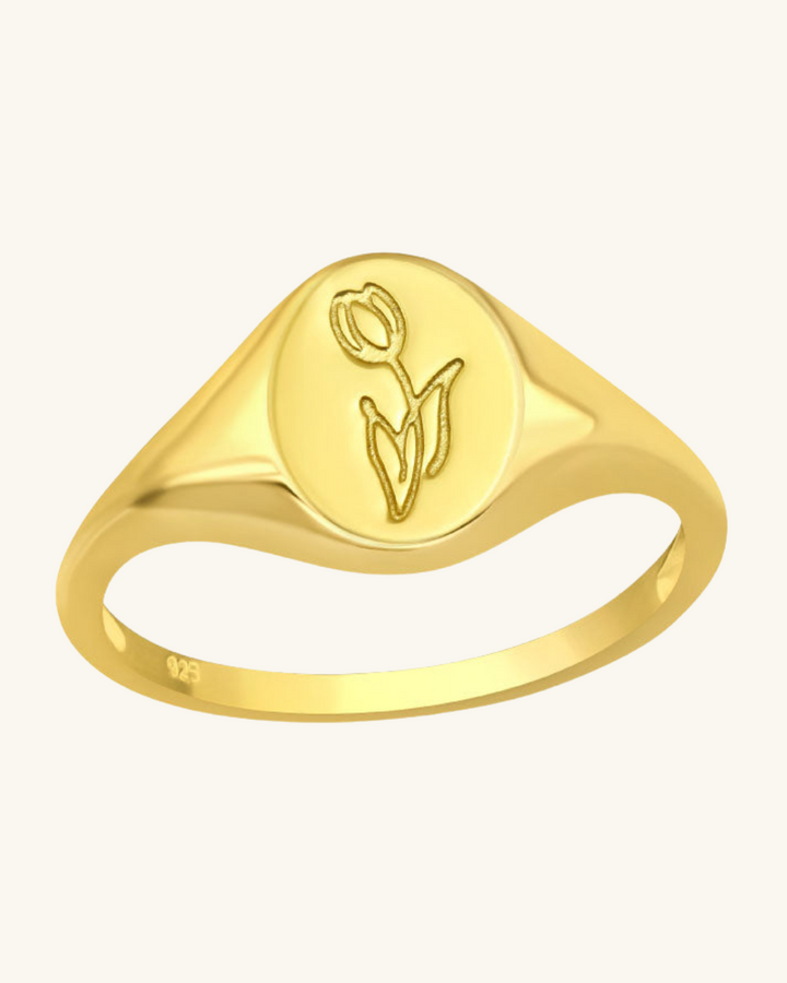 Anillo Sello Tulipán Bañado en Oro - Zazü