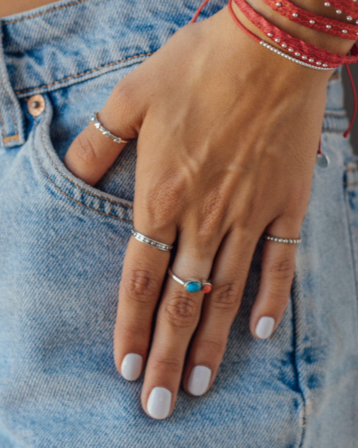 Anillo Polka y Corazones de Plata