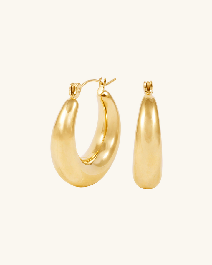 Argollas Bote Mediana de Acero Bañado en Oro