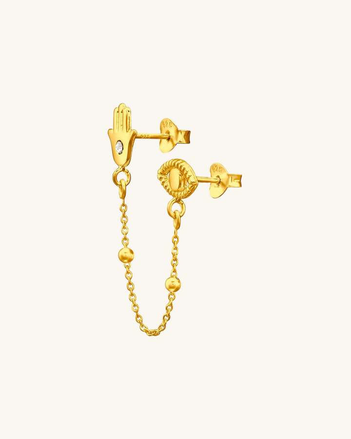 Aro Encadenado Hamsa y Ojito Bañado en Oro - Zazü