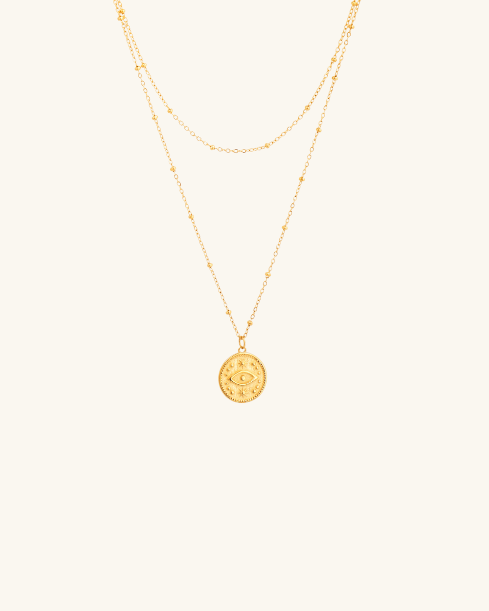 Collar Doble Cadena con Ojito de Acero Bañado en Oro