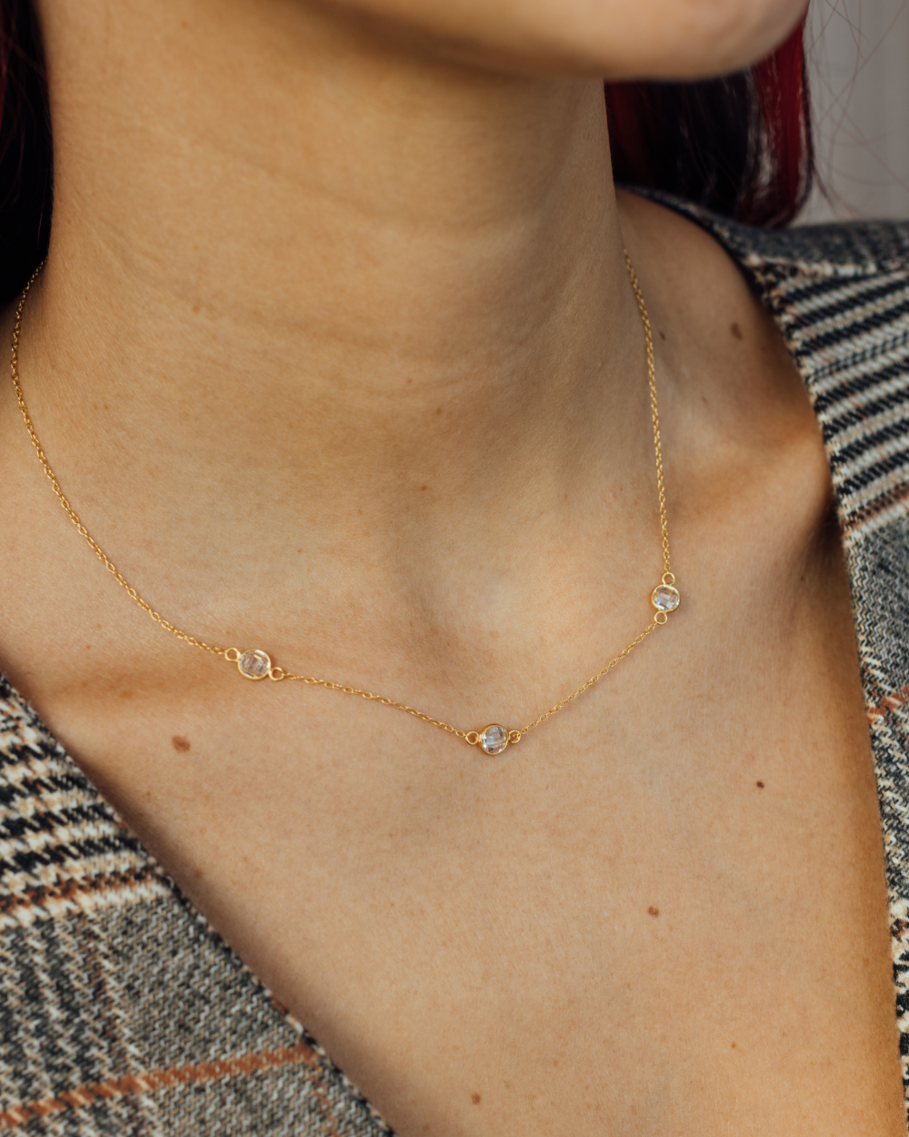 Collar Triple Punto de Luz Bañado en Oro - Zazü