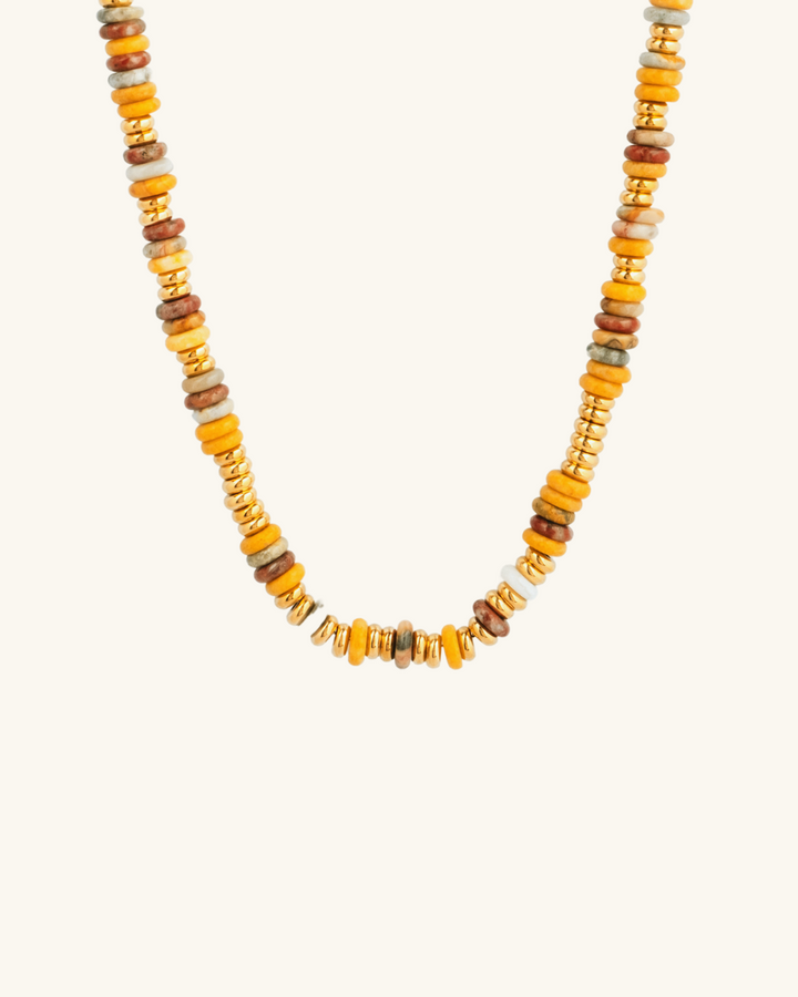 Collar de Acero Bañado en Oro con Piedras Planas