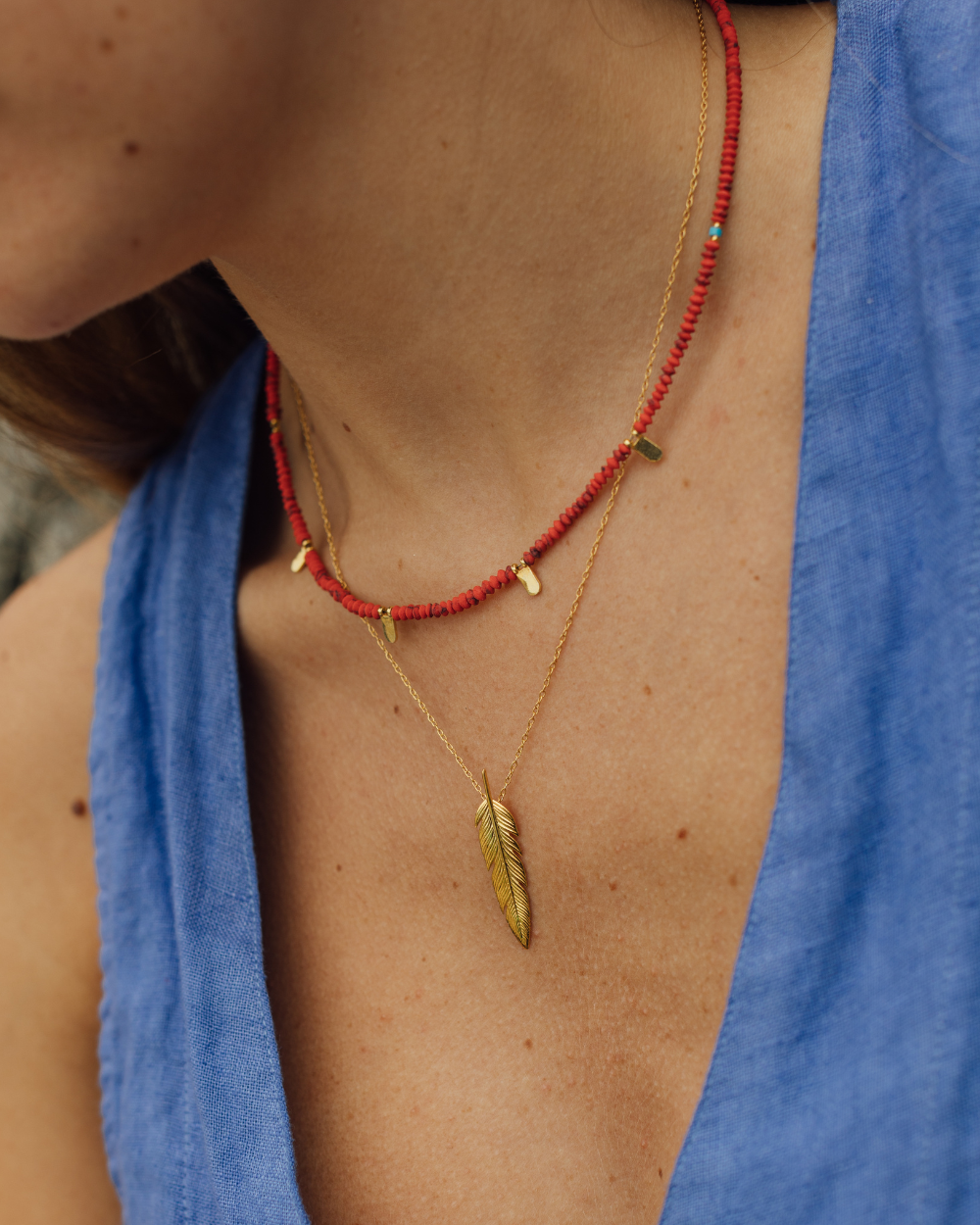 Collar Pluma Bañado en Oro - Zazü