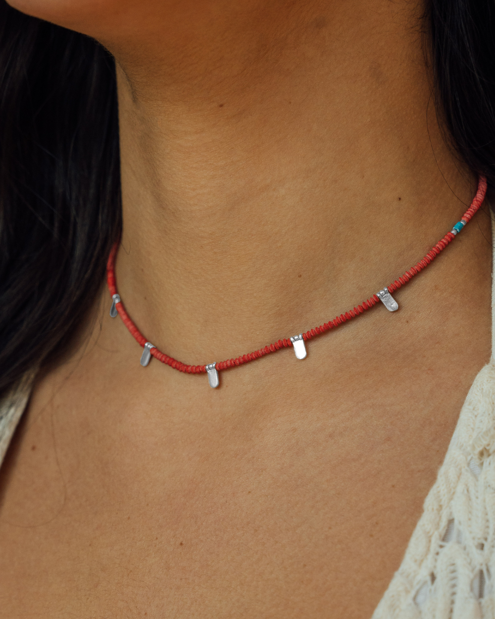 Collar de Coral y Turquesa Plata - Zazü
