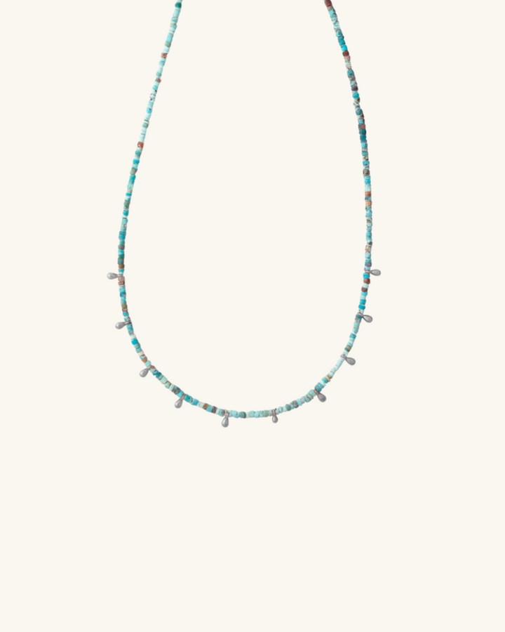 Collar de Turquesa Verde con Pelotitas de Plata - Zazü