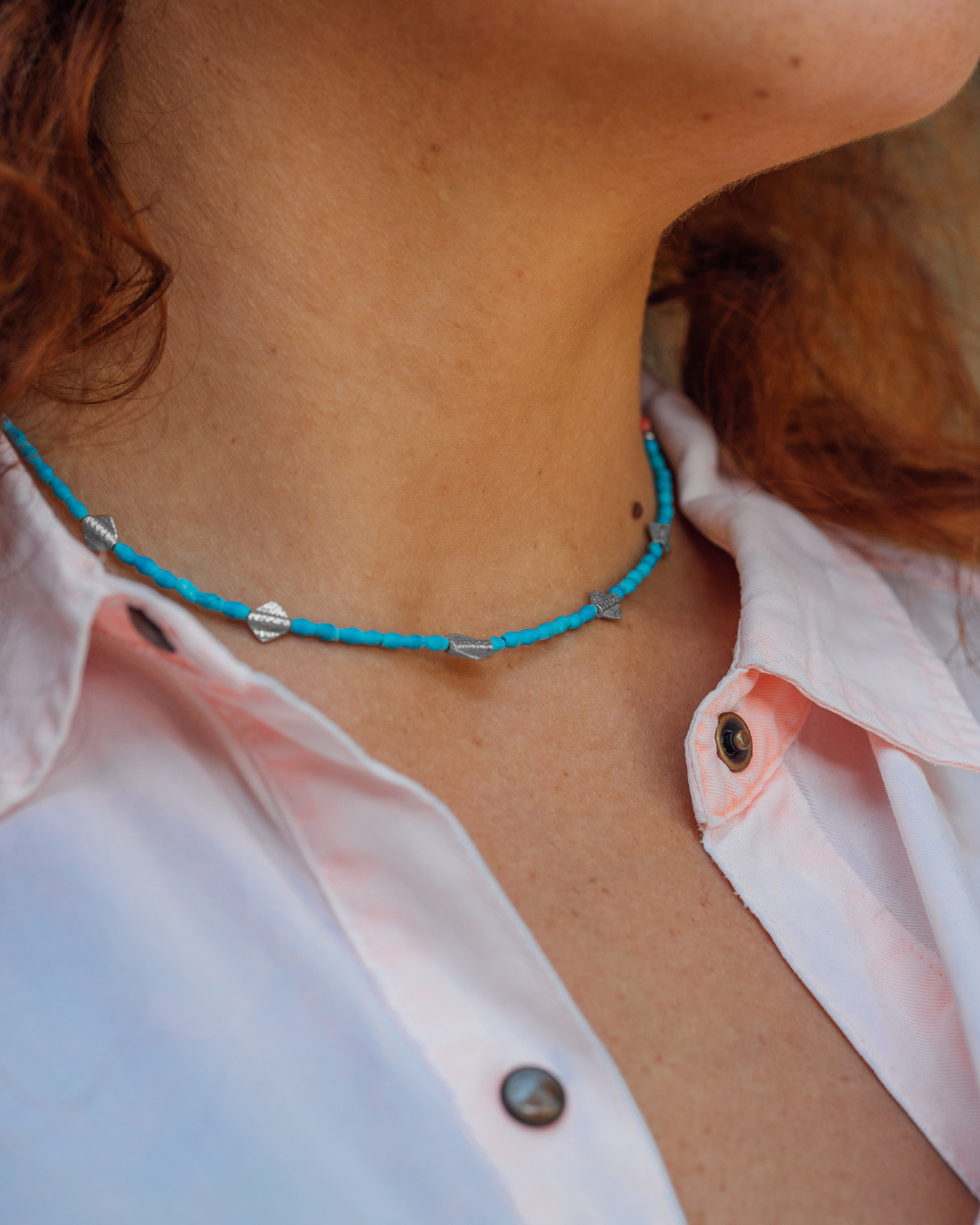 Collar de Turquesa y Coral Plata - Zazü