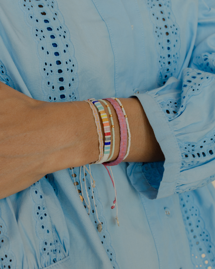 Pulsera Telar Fina Beige y Rosado