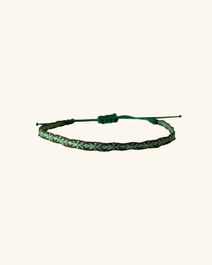 Pulsera Telar Fina Gris y Rombos Verdes