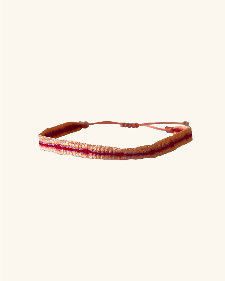 Pulsera Telar Ancha Rosa y Bordó TI