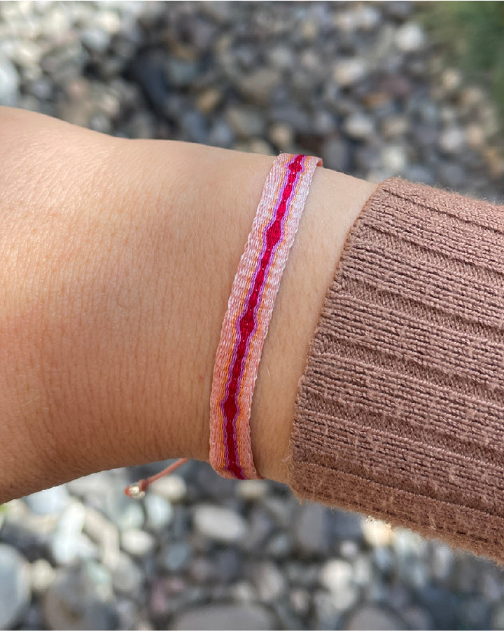 Pulsera Telar Ancha Rosa y Bordó TI