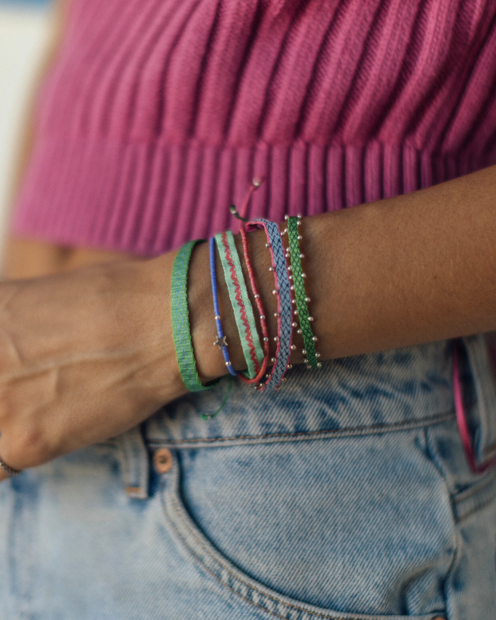 Pulsera Telar Ancha Verde y Turquesa