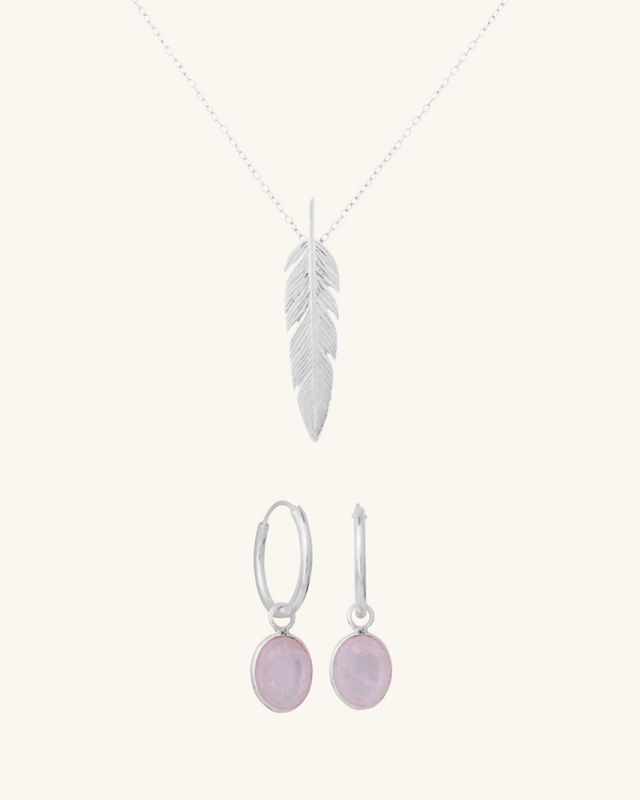 Pack Collar Pluma y Cuarzo Rosado