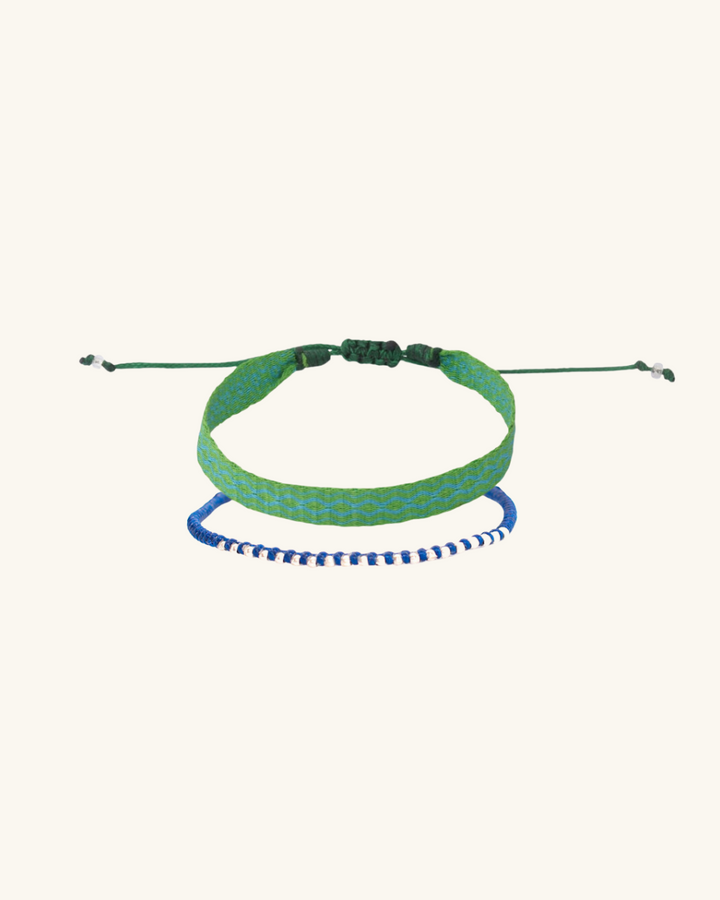Pack Pulsera Azul con Plata y Verde Telar