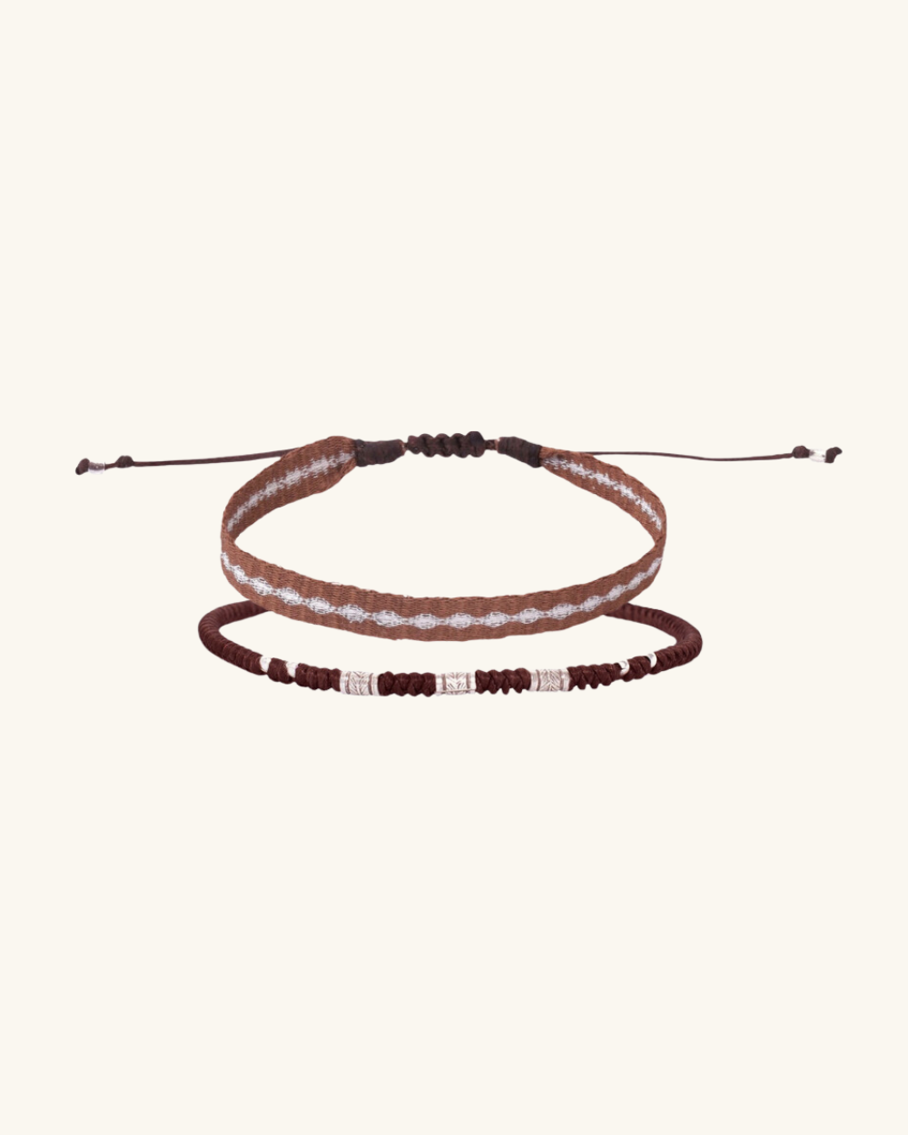 Pack Pulseras Café con Plata y Telar Café