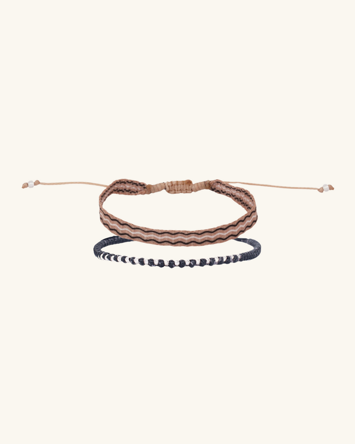 Pack Pulseras Negra con Plata y Telar Negra y Café